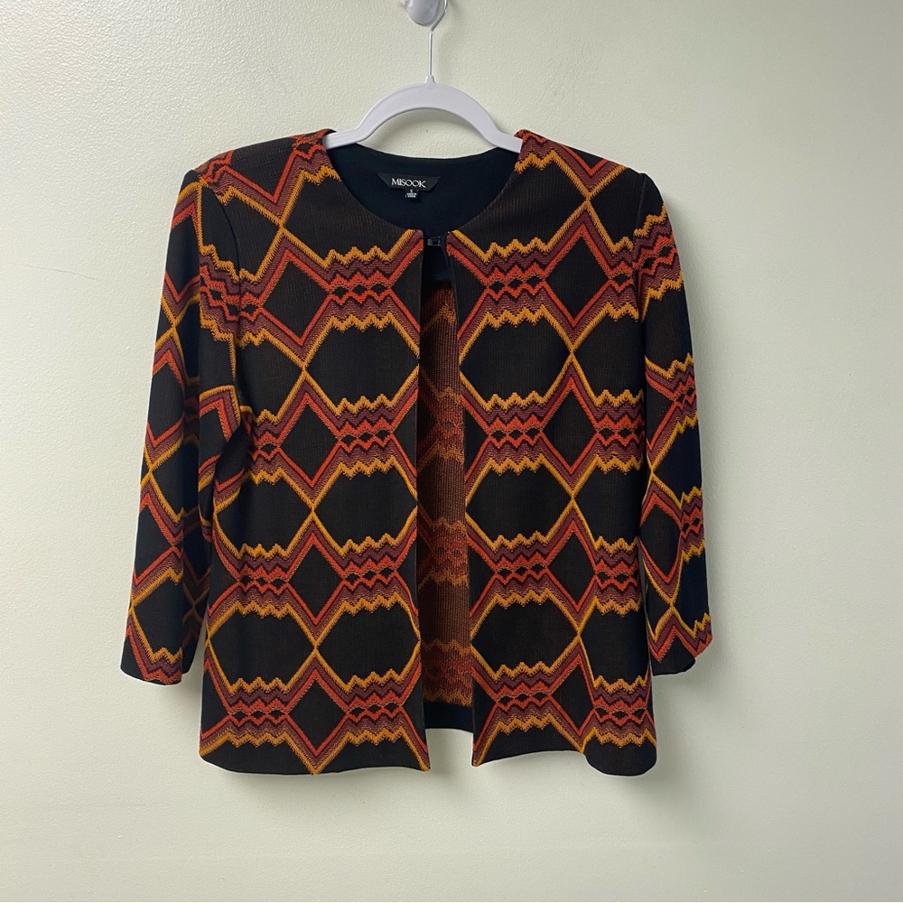 Misook Open Front Knit Jacket Geometric Top Clasp Small